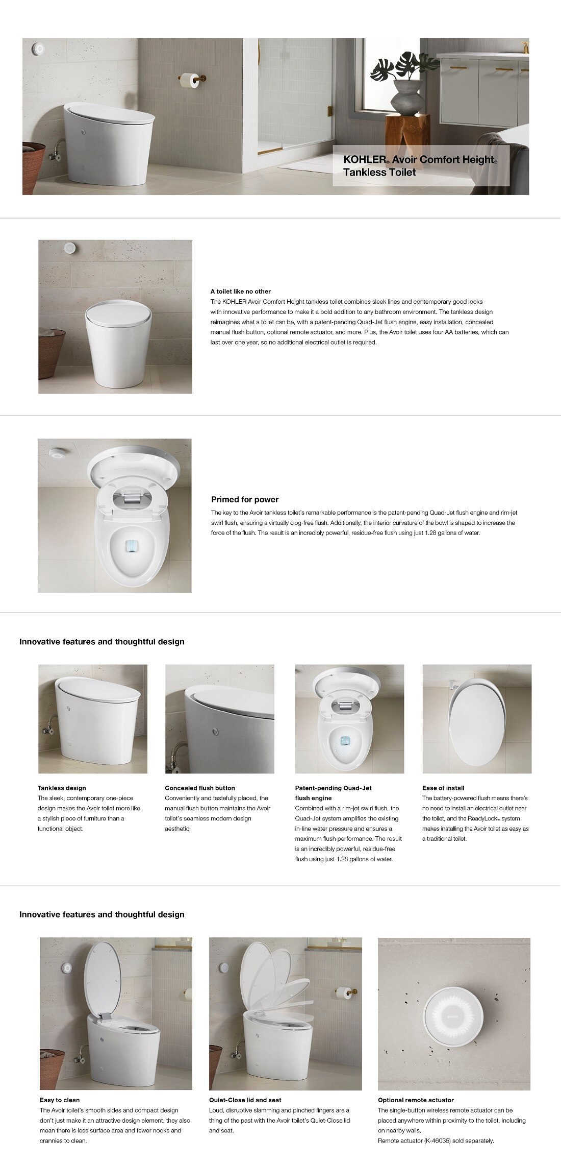 KOHLER Avoir Comfort Height Tankless 1piece 1.28 GPF Single Flush